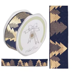 SZALAG, TEXTIL, FENYŐFA MINTÁS, SÖTÉT KÉK