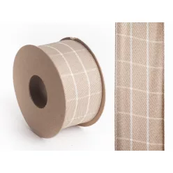 SZALAG, TEXTIL, TÉGLA KOCKÁS, DRAPP