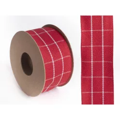 SZALAG, TEXTIL, TÉGLA KOCKÁS, PIROS