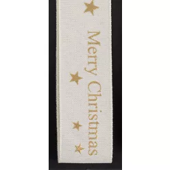 SZALAG VÁSZON, MERRY CHRISTMAS FELIRATTAL, CSILLAGOS, KRÉM