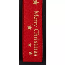 SZALAG VÁSZON, MERRY CHRISTMAS FELIRATTAL, CSILLAGOS, PIROS