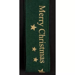 SZALAG VÁSZON, MERRY CHRISTMAS FELIRATTAL, CSILLAGOS, ZÖLD