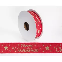 SZALAG, TEXTIL, MERRY CHRISTMAS FELIRATTAL, PIROS