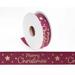 SZALAG, TEXTIL, MERRY CHRISTMAS FELIRATTAL, BORDÓ