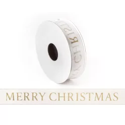 SZALAG, TEXTIL, MERRY CHRISTMAS FELIRATTAL, KRÉM