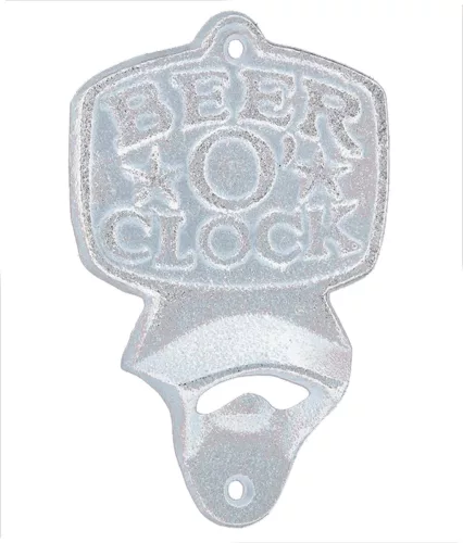 ÖNTÖTT VAS SÖRNYITÓ, FALRA SZERELHETŐ, BEER CLOCKFELIRAT, FEHÉR