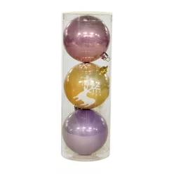 KARÁCSONYI DÍSZ GÖMB SZETT, 3 DARABOS, SZARVAS, SILKPINK