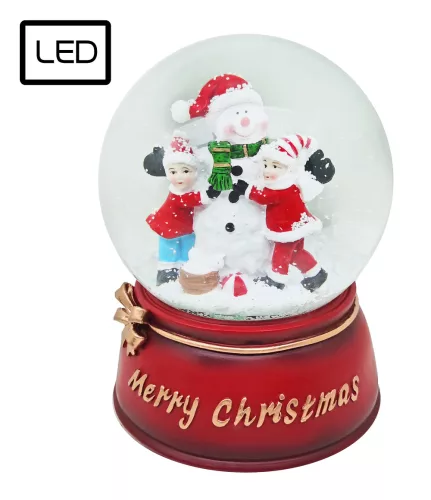 POLIREZIN ZENÉLŐ ÉS VILÁGÍTÓ HAVAZÓGÖMB, HÓEMBER GYEREKEKKEL, MERRY CHRISTMAS
