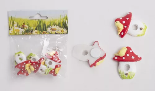 POLIREZIN, GOMBA MADÁRRAL, ÖNTAPADÓS, 6 DARABOS SZETT, PIROS SÁRGA