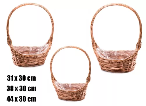 FONOTT KOSÁR SZETT, NAGY FÜLLEL, 3 DARABOS, CSÓNAK ALAKÚ, MÉZ BARNA