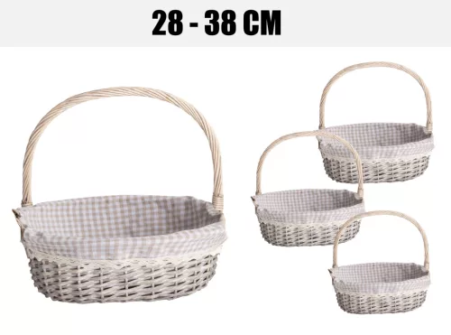 KOSÁR, SZETTBEN, 3 DARABOS, OVÁLIS ALAKÚ, FÜLLEL, TEXTIL BÉLÉSSEL, BARNA KOCKÁS