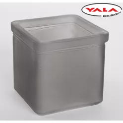 ÜVEG MÉCSESTARTÓ KOCKA SZÜRKE FROSTED