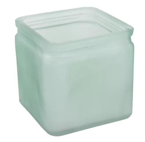 ÜVEG MÉCSESTARTÓ KOCKA ZÖLD FROSTED