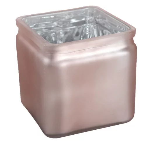 ÜVEG MÉCSESTARTÓ KOCKA BRONZ METÁL