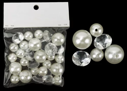 DEKOR GYÖNGY MIX, GYÉMÁNTTAL, FEHÉR, 14 ÉS 20MM