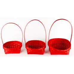BAMBUSZ KOSÁR, FÜLLEL, 3 DARABOS SZETT, OVÁLIS, PIROS
