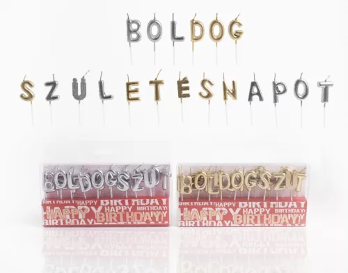 GYERTYA BOLDOG SZÜLETÉSNAPOT EZÜST/ARANY