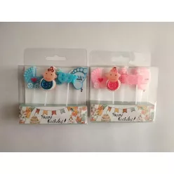   SZÜLETÉSNAPI GYERTYA, 5 DARABOS SZETT, BABY PARTY, RÓZSASZÍN ÉS KÉK