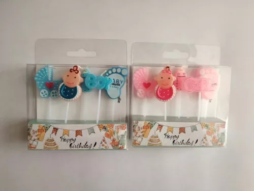 SZÜLETÉSNAPI GYERTYA, 5 DARABOS SZETT, BABY PARTY, RÓZSASZÍN ÉS KÉK