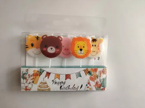 SZÜLETÉSNAPI GYERTYA, 5 DARABOS SZETT, ZOO ÁLLAT FEJEK