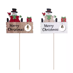   DEKOR FA TÁBLA HÓEMBERREL PÁLCÁN, MERRY CHRISTMAS FELIRATTAL
