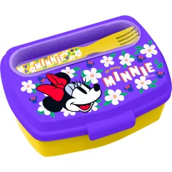   LICENCE MŰANYAG SZENDVICSTARTÓ DOBOZ, KANÁLLAL ÉS VILLÁVAL, MINNIE