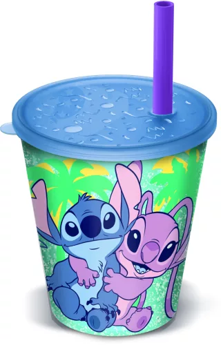 LICENCE MŰANYAG SPORT POHÁR, SZÍVÓSZÁLLAL, ÁTLÁTSZÓ, STITCH