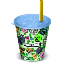   LICENCE MŰANYAG SPORT POHÁR, SZÍVÓSZÁLLAL, ÁTLÁTSZÓ, MINECRAFT