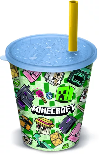 LICENCE MŰANYAG SPORT POHÁR, SZÍVÓSZÁLLAL, ÁTLÁTSZÓ, MINECRAFT