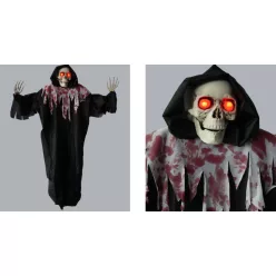   HALLOWEENI FÜGGŐ DEKORÁCIÓ, CSONTVÁZ, VÉRES, HANGGAL, VILÁGÍTÁSSAL, FEKETE