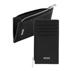   BOSS cipzáras kártyatartó valódi bőrből, Classic Grained kollekció - fekete