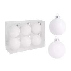   ÜVEG KARÁCSONYI DÍSZ, GÖMB, 6 DARABOS SZETT, PVC DOBOZBAN, FEHÉR