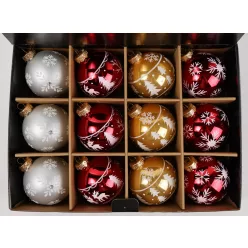   ÜVEG KARÁCSONYI DÍSZ, GÖMB, 12 DARABOS SZETT, DÍSZDOBOZBAN, MIX