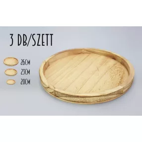 FA TÁLCA, KEREK, SZETTBEN, 3 DARABOS, NATÚR/ÉGETETT