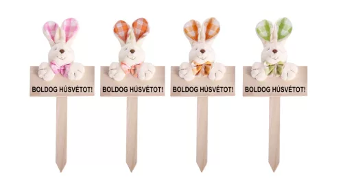 FA DEKORÁCIÓ, TÁBLA, TEXTIL NYÚLLAL, BOLDOG HÚSVÉTOT FELIRAT