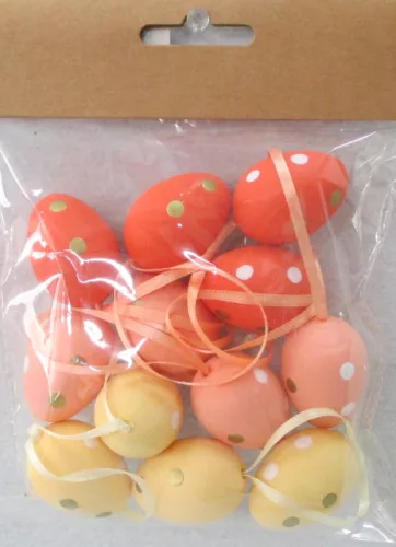 MŰANYAG TOJÁS SZETTBEN, 12 DARABOS, AKASZTÓS, SÁRGA ÉS NARANCSSÁRGA, PÖTTYÖS