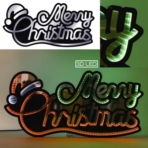 LED MERRY CHRISTMAS FELIRAT, ZÖLD ÉS PIROS