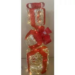   VILÁGÍTÓ MŰANYAG AJÁNDÉK DOBOZ, 3 DARAB, 90 LEDDEL, KEREK, ARANY, PIROS MASNIVAL