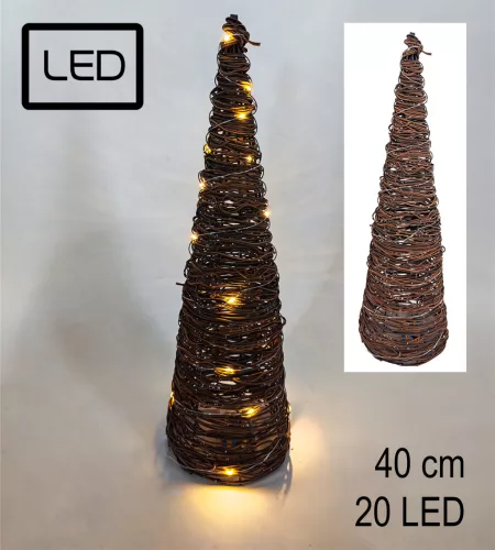 VILÁGÍTÓ MŰANYAG RATTAN KÚP LEDDEL, 20 DARAB, BARNA