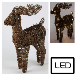   VILÁGÍTÓ MŰANYAG RATTAN SZARVAS, LEDDEL, 30 DARAB, ÁLLÓ, BARNA