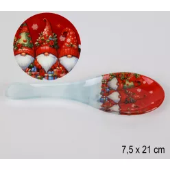   ÜVEG KANÁLTARTÓ, KARÁCSONYI, MANÓK, MIKULÁS SAPKÁBAN, PIROS