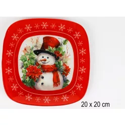 ÜVEG TÁNYÉR, KARÁCSONYI, HÓEMBER MINTÁS, PIROS/FEHÉR