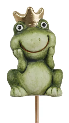 KERÁMIA BÉKA KORONÁVAL, PÁLCIKÁVAL, ZÖLD