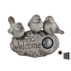KÜLTÉRI SOLAR KŐ, MADARAKKAL, WELCOME FELIRAT, SZÜRKE