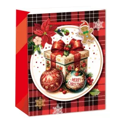  PAPÍRTASAK MATT, AJÁNDÉK DOBOZ 2 GÖMB DÍSSZEL, MERRY CHRISTMAS FELIRATÚ