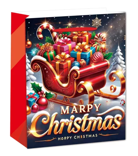 PAPÍRTASAK MATT, SZÁN AJÁNDÉKOKKAL, MERRY CHRISTMAS FELIRAT