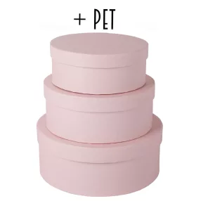   PAPÍRDOBOZ SZETT MŰANYAG BETÉTTEL, 3 DARABOS, KEREK ALAKÚ, VINTAGE PINK