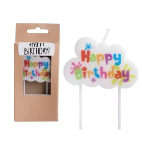   SZÜLETÉSNAPI GYERTYA, FELHŐ, HAPPY BITRHDAY FELIRAT, SZÍNES