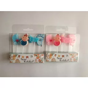   SZÜLETÉSNAPI GYERTYA, 5 DARABOS SZETT, BABY PARTY, RÓZSASZÍN ÉS KÉK
