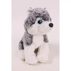 PLÜSS KUTYA ÜLŐ, HUSKY, SZÜRKE ÉS FEHÉR